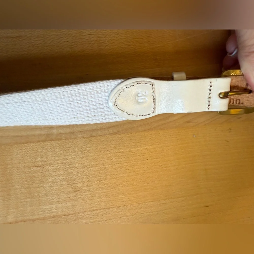 Leather Man Ltd Nautical Flag Belt Leather Handmade in CT Size 30 White